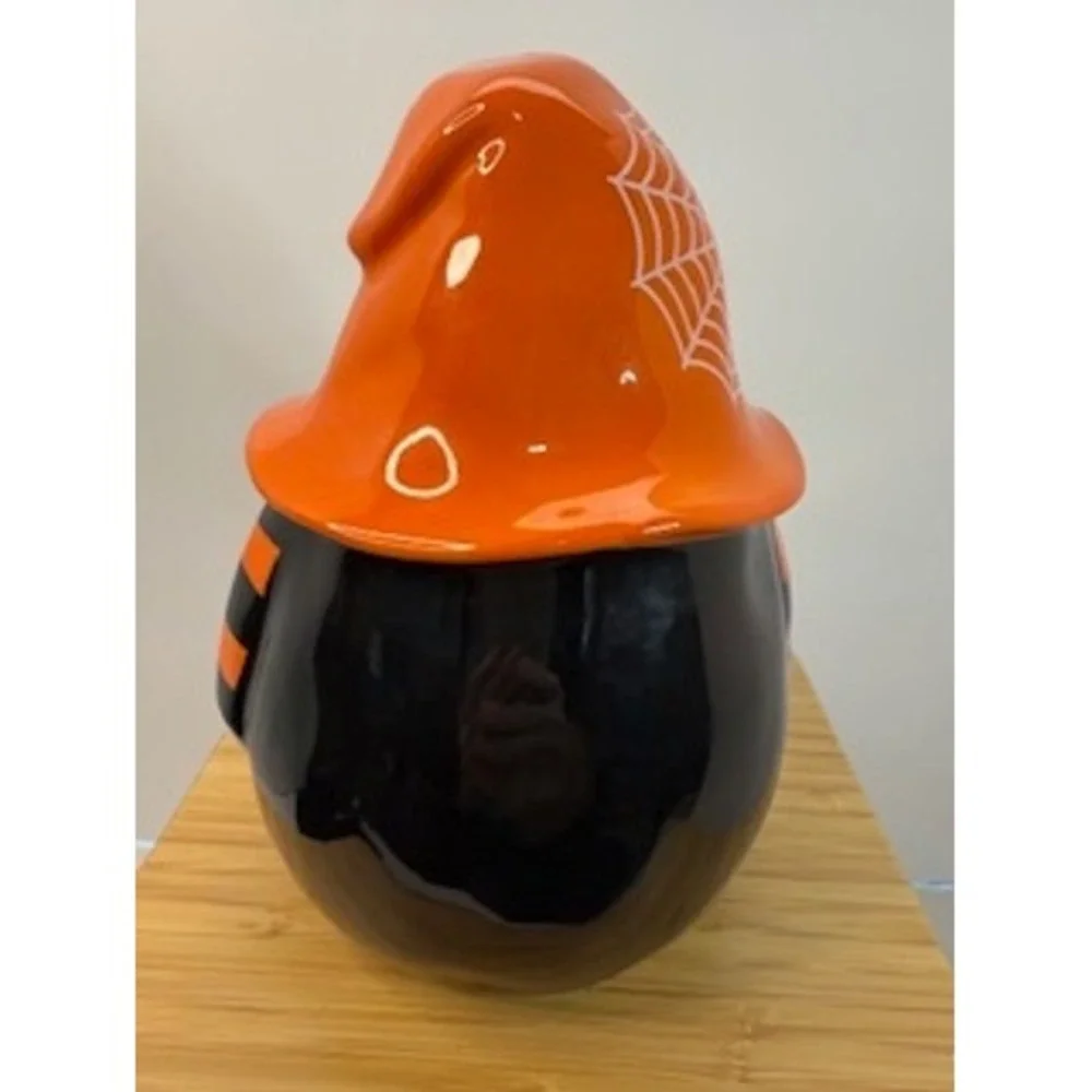 Rae Dunn Candy Inspector Halloween Gnome Figurine Orange Hat Spiderweb‎ Ceramic